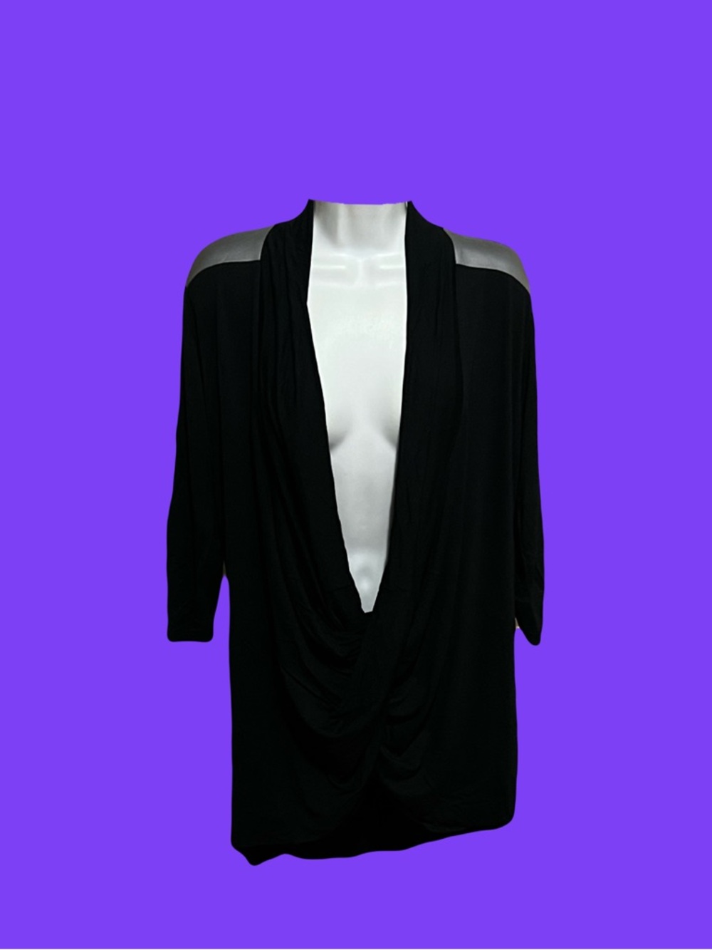 New York & Company Black Draped Mini Dress with Gray Shoulder Accent